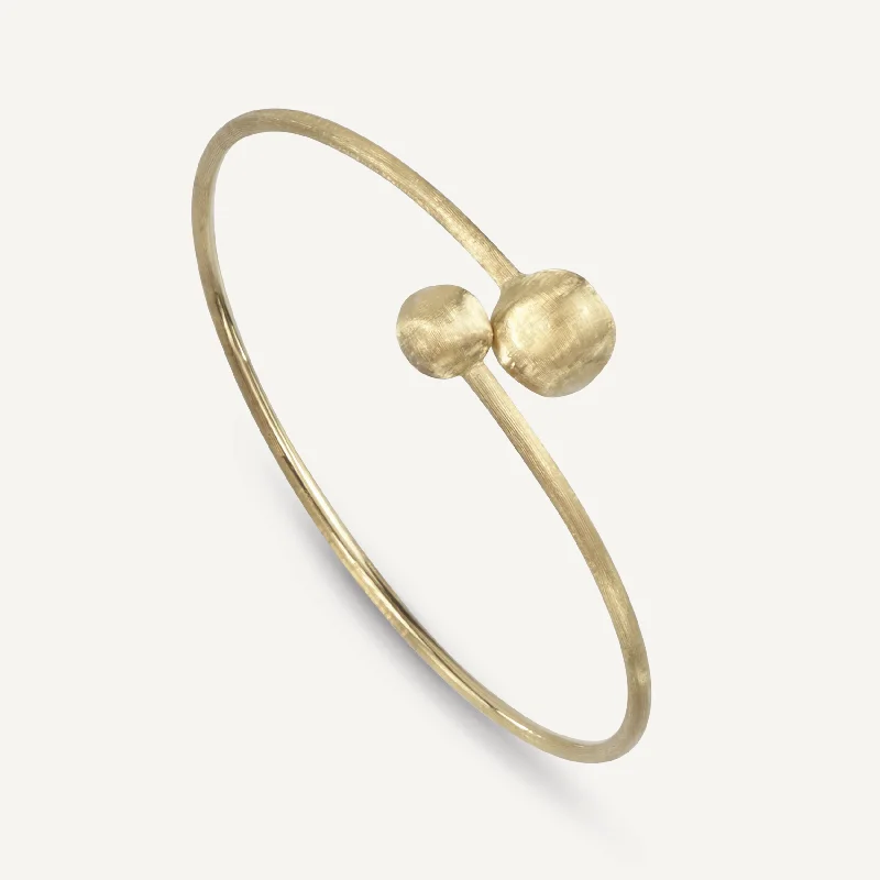 Vintage flair bracelets-18K Yellow Gold Flexible Bangle With Small Beads