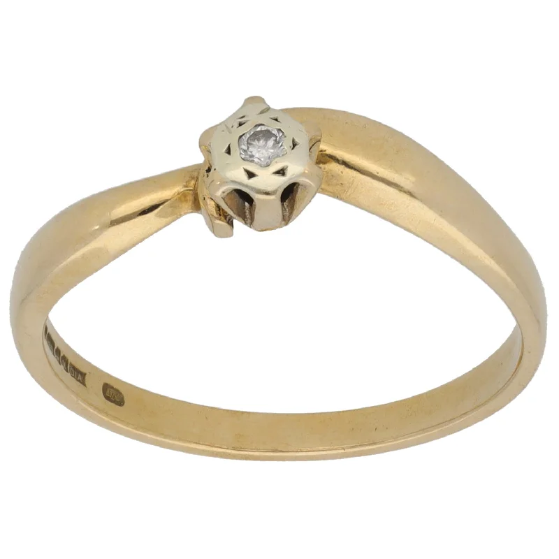 Large geometric rings-9ct Gold 0.01ct Diamond Solitaire Ring Size R