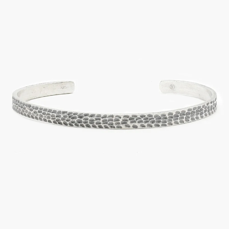 Glimmering druzy bangles-Hammered Silver Bangle With Oxidised Finish