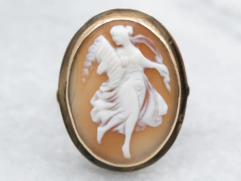 Dual-metal rings-Vintage Gold Greek Goddess Erato Cameo Ring