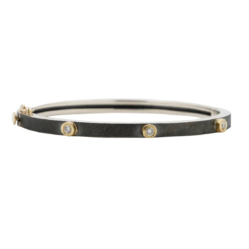 Two-tone bracelets-Junia Silver Three Diamond Bangle