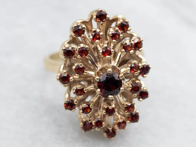 Wide band rings-Vintage Garnet Cluster Cocktail Ring