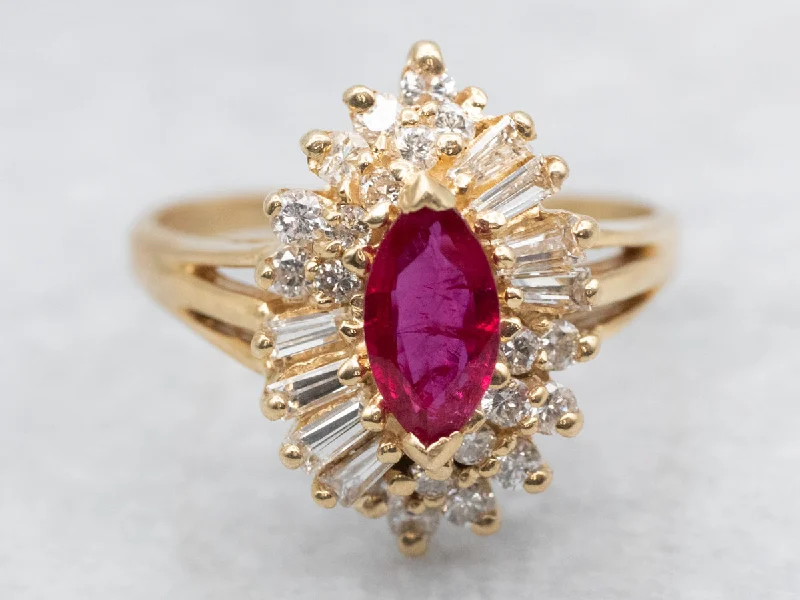 Hidden clasp rings-Sparkling Ruby and Diamond Halo Ring