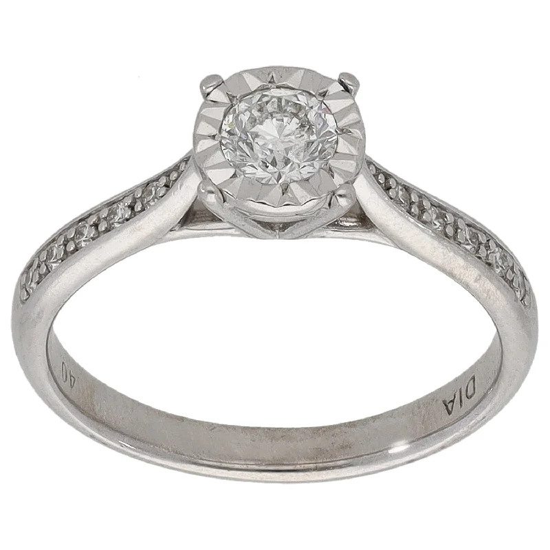 Persian tile rings-9ct White Gold 0.40ct Diamond Solitaire Ring With Accent Stones Size M