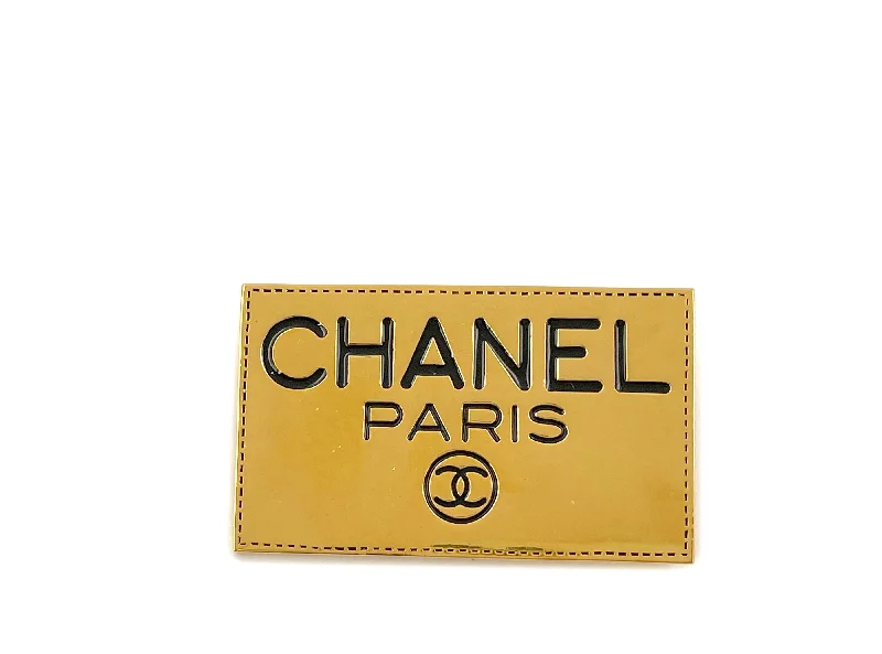 Wave pattern brooches-Chanel Vintage 1980s Name Plate Brooch Gold Plated