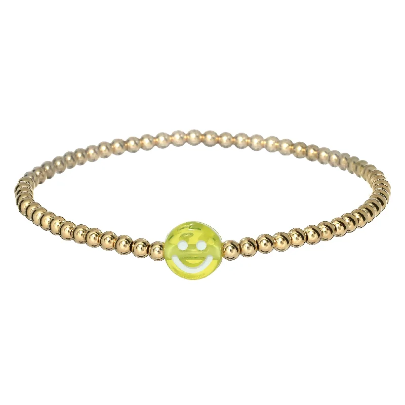 Wave pattern bracelets-"TRANSLUCENT HAPPY FACE" Charm with Tarnish-Free Ball Beads