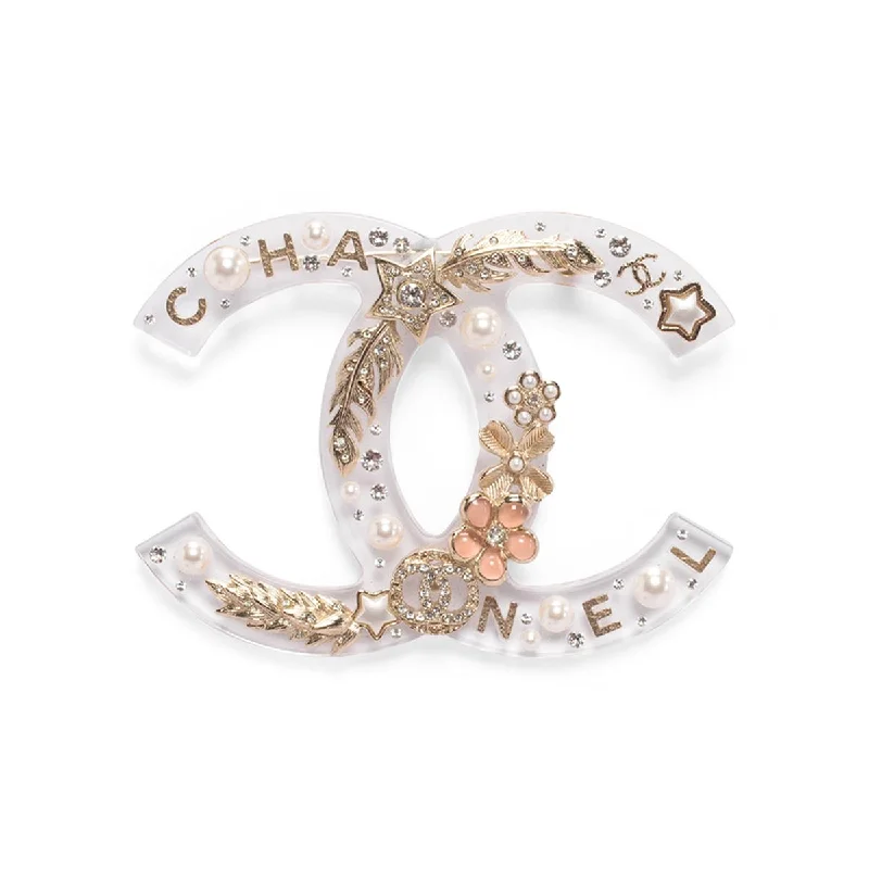 Radiant star brooches-Chanel Light Gold Clear Resin XL CC Brooch