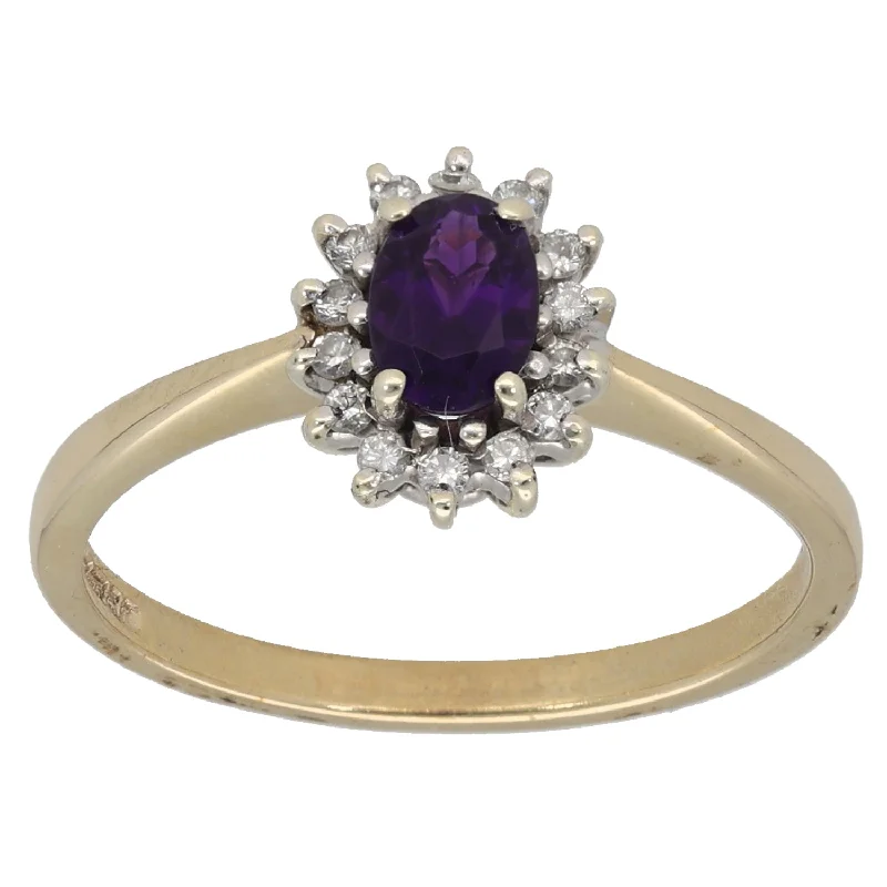 Glimmering druzy rings-9ct Gold Amethyst & 0.14ct Diamond Cluster Ring Size O