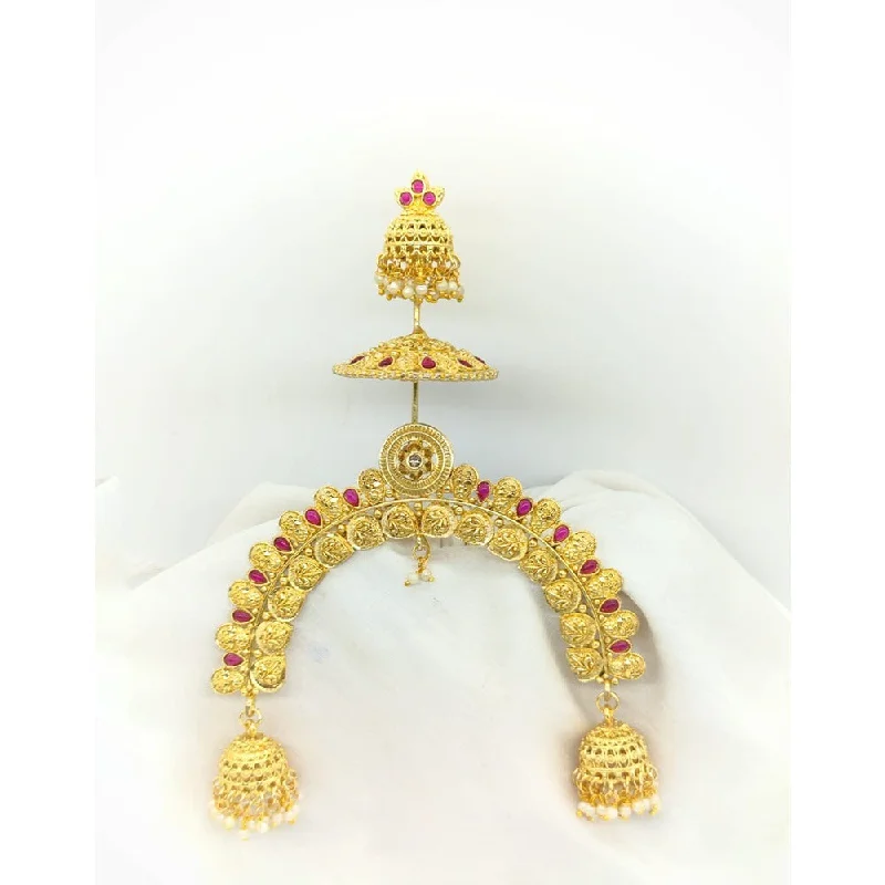 Crafted artisan brooches-Akruti Collection Gold Plated Kundan Hair Brooch