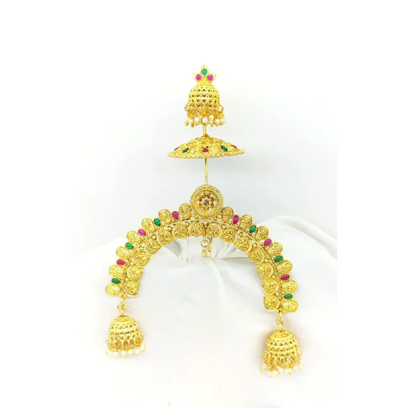 Wood grain brooches-Akruti Collection Gold Plated Kundan Hair Brooch