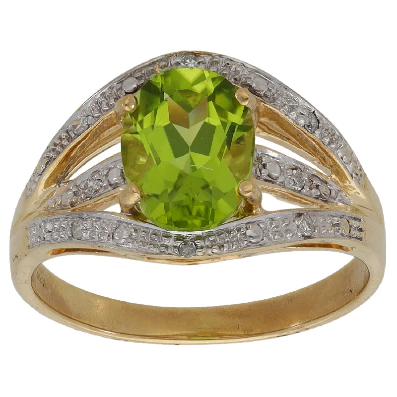 Monogram rings-9ct Gold Peridot & 0.04ct Diamond Dress/Cocktail Ring Size O