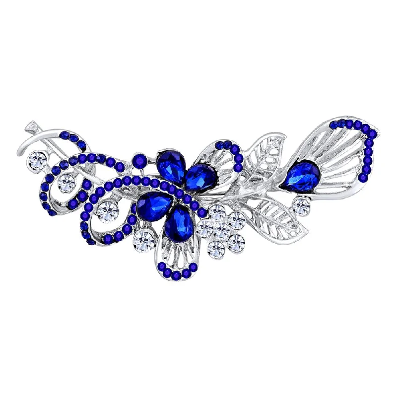 Retro lock brooches-Mahi Rhodium Plated Brilliant Sapphire Blue Crystals Saree Pin / Wedding Brooch for Women (BP1101141RBlu)