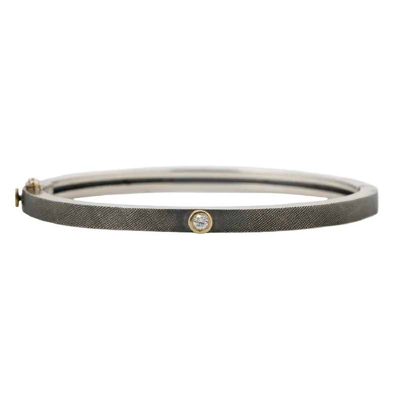 Crafted artisan bangles-Junia Silver Single Diamond Bangle