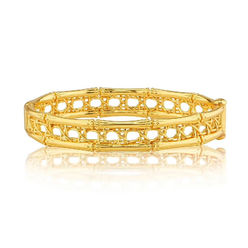 Fine stack bracelets-Veranda Caning Hinged Bangle, S/M - Gold