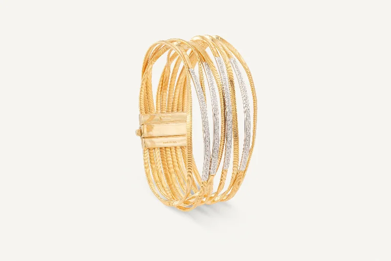 Wide stone bracelets-18K Yellow Gold 9-Strand Bangle With Diamond Bars