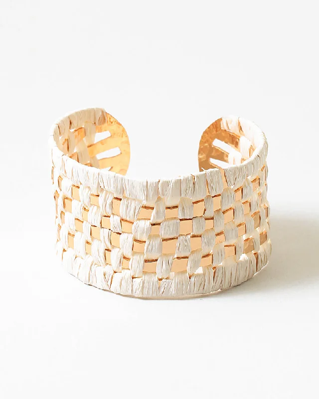 Plush satin bracelets-Cream Gold Woven Bangle