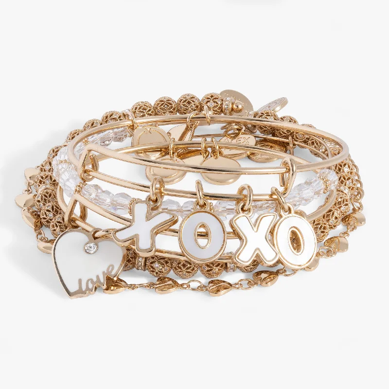 Frosted bead bracelets-Love XOXO Bangle Set of 5