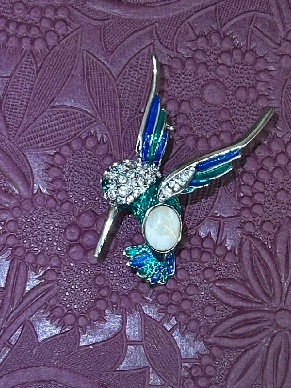 Tiny heart brooches-Canadian Champagne Jade Humming Bird Brooch / Pin Silver Colour