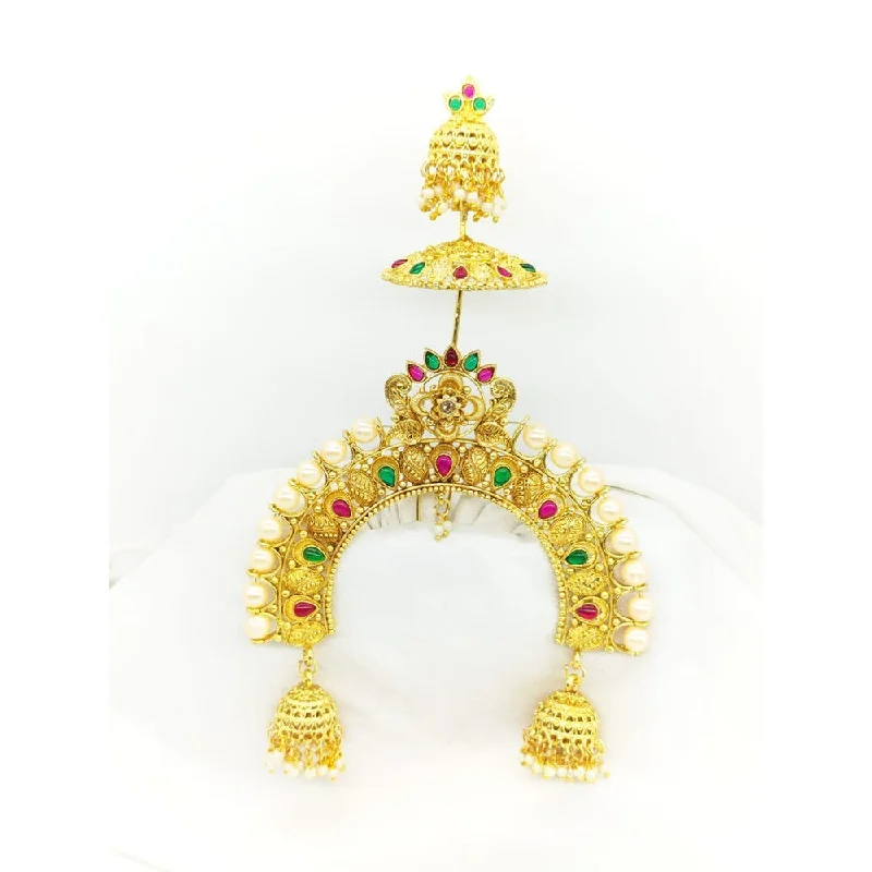 Bird feather brooches-Akruti Collection Gold Plated Kundan Hair Brooch