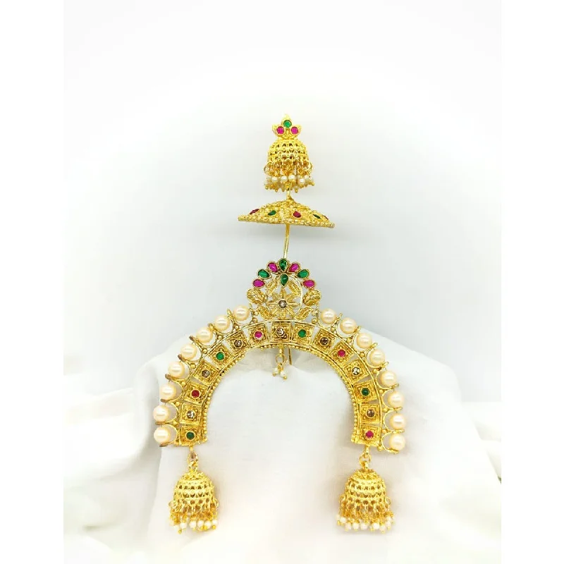 Retro pearl brooches-Akruti Collection Gold Plated Kundan Hair Brooch