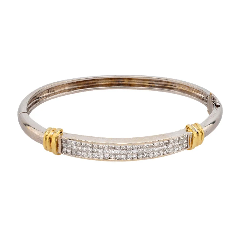 Gem link bracelets-Vintage 2.10 carat total weight diamond 18k gold bangle