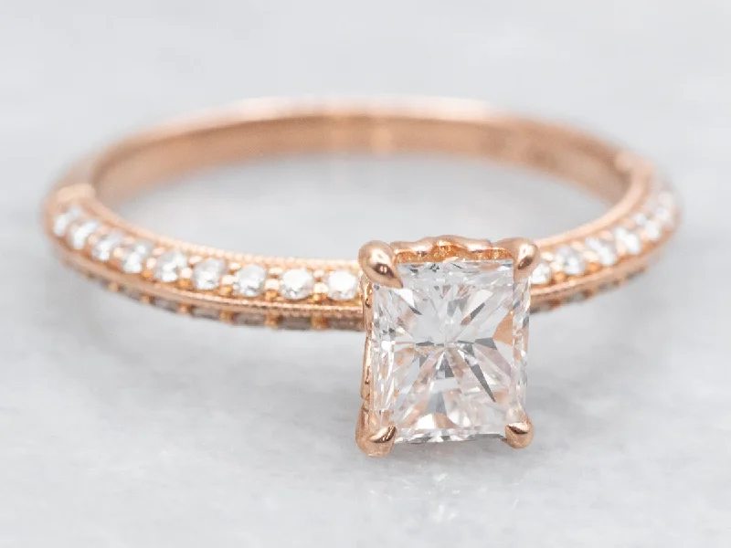 Artistic shape rings-Modern Rose Gold Radiant Cut Diamond Engagement Ring