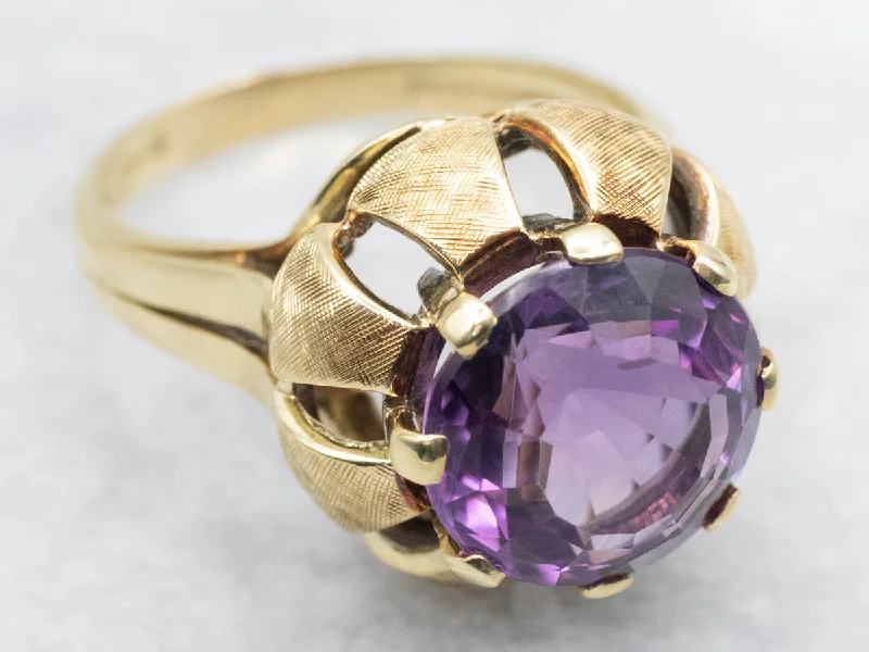 Fine stack rings-Vintage Round Cut Amethyst Solitaire Cocktail Ring