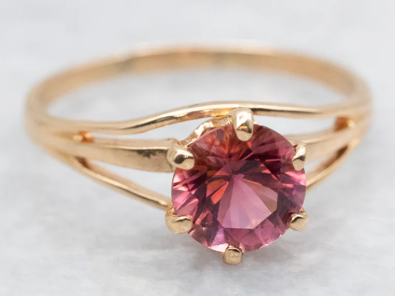 Plush satin rings-Round Cut Pink Tourmaline Split Shank Ring