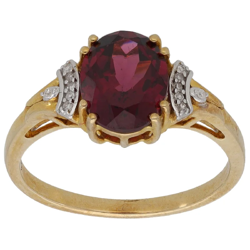 Waxing moon rings-9ct Gold Garnet & 0.06ct Diamond Dress/Cocktail Ring Size N