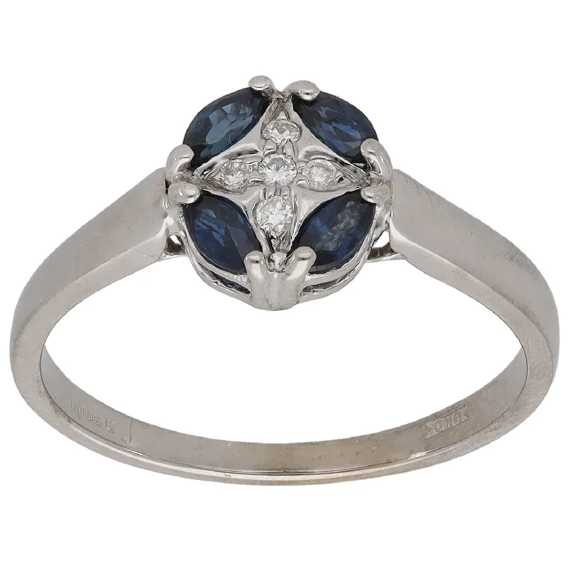 Onyx inlay rings-18ct White Gold 0.05ct Diamond & Sapphire Dress/Cocktail Ring Size P