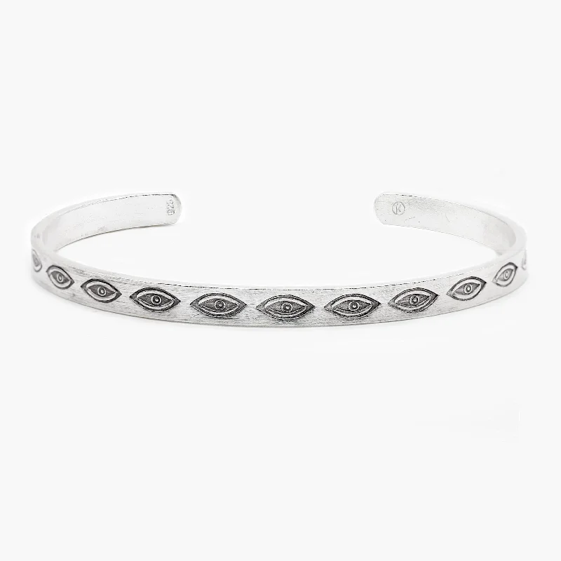 Dual-metal bracelets-Hand-Forged Multi Evil Eye Polished Silver Bangle