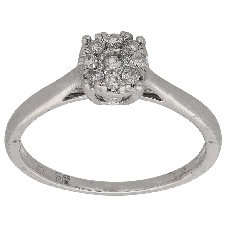 Stone stack rings-9ct White Gold 0.25ct Diamond Cluster Ring Size M