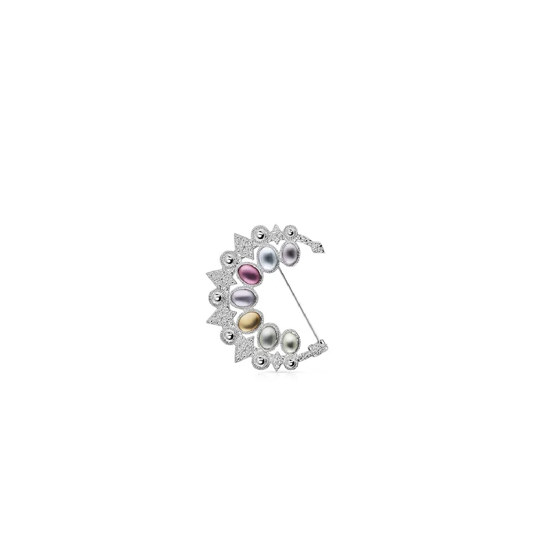 Glittering crystal brooches-Newbridge Silverware Crescent Brooch with Coloured Stones, Silver