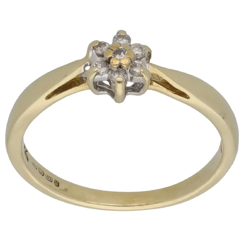 Daisy rings-9ct Gold 0.10ct Diamond Cluster Ring Size M