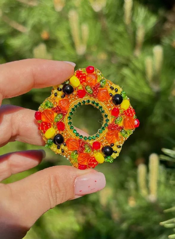 Ethnic bead brooches-Beadwork Kit for making brooch Crystal Art Autumn Flower BP-368C