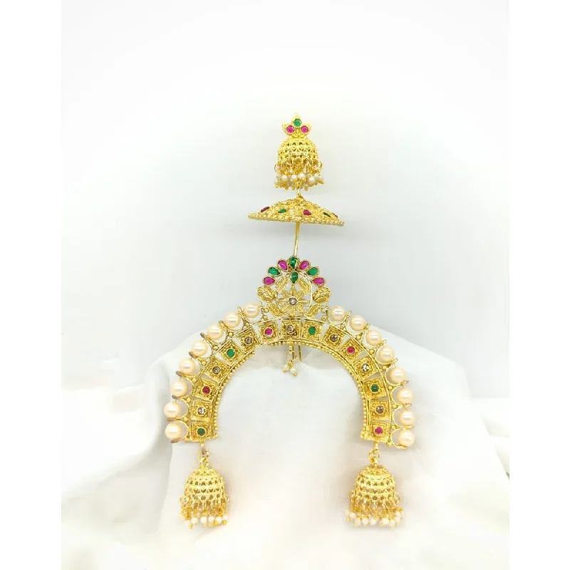 Shimmering druzy brooches-Akruti Collection Gold Plated Kundan Hair Brooch