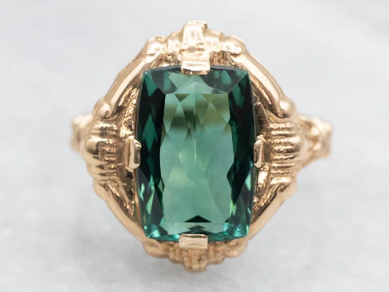 Rough texture rings-Victorian Revival Green Tourmaline Ring