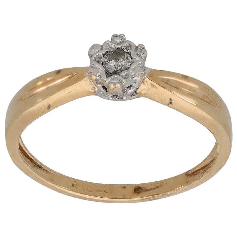 Radiant star rings-9ct Gold 0.05ct Diamond Solitaire Ring Size K